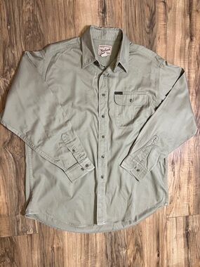 Woolrich Outdoor Guide Shirt Large Khaki Hunting Fishing Workwear Sz L